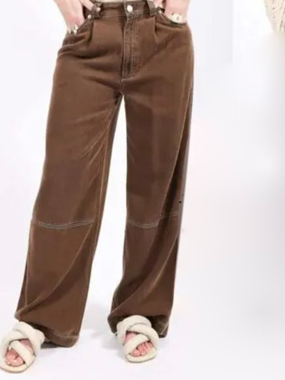 Rodebjer Eileen Ranch Pants Mid Rise Pleated Front Relaxed Wide Leg Brown XS
